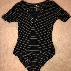 Black and white striped, ribbed bodysuit